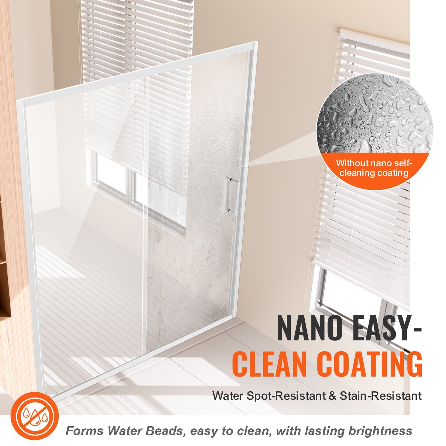 Frameless Shower Door, 57.7-59" x 70" SGCC Tempered Glass 1/4" Chrome