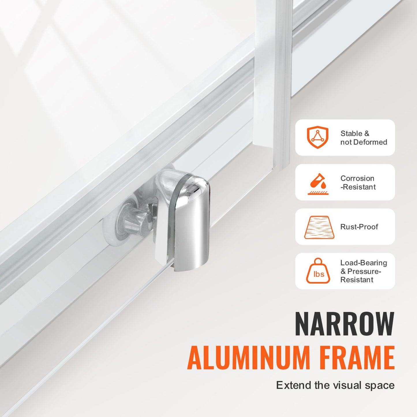 Frameless Shower Door, 57.7-59" x 70" SGCC Tempered Glass 1/4" Chrome