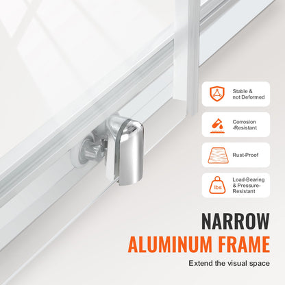 Frameless Shower Door, 57.7-59" x 70" SGCC Tempered Glass 1/4" Chrome