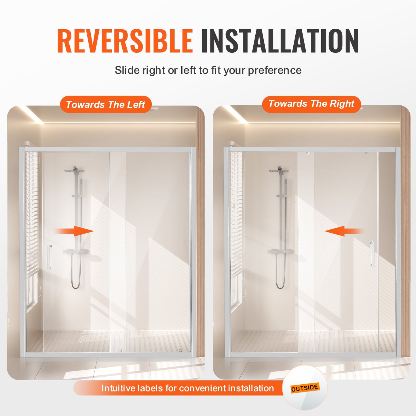 Frameless Shower Door, 57.7-59" x 70" SGCC Tempered Glass 1/4" Chrome