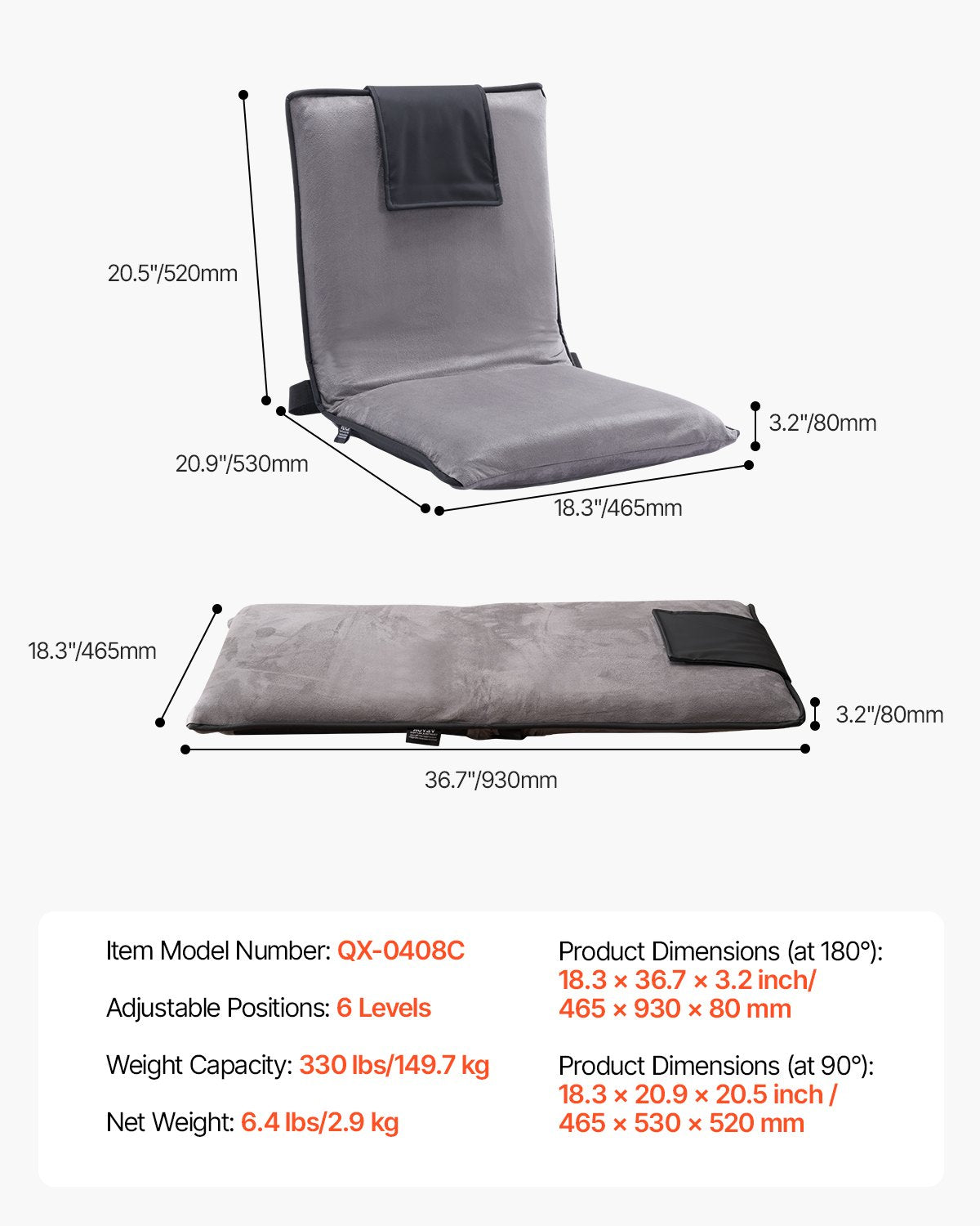 Floor chair with backrest Folding Floor chair 6 adjustable positions