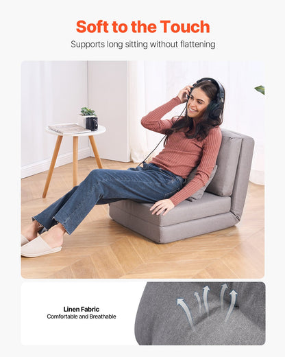 Cabriolet Flip Stol med 5 justerbara positioner Golv Lazy Sofa Grå
