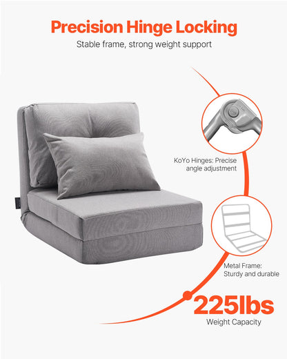 Cabriolet Flip Stol med 5 justerbara positioner Golv Lazy Sofa Grå