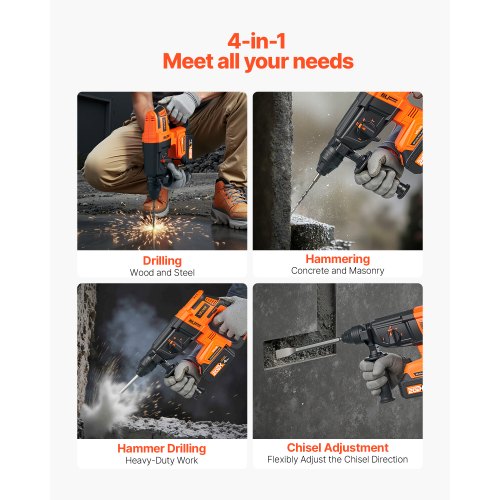 20 V SDS-Plus bürstenloser Akku-Bohrhammer-Satz, 1200 U/min, 4 Funktionen