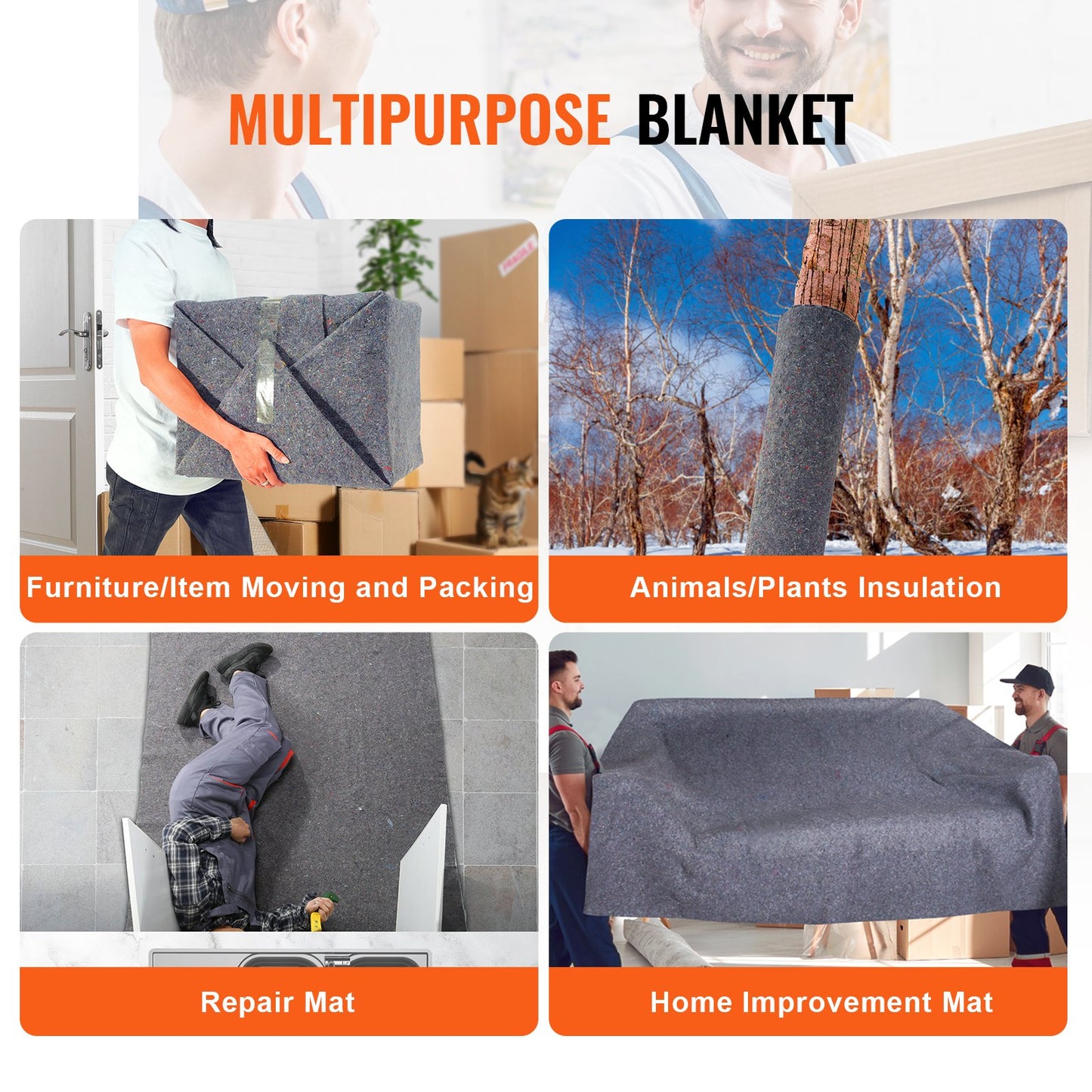 Umzugsdecken, 183,9 x 137,2 cm, Gewicht 9,5 kg/dz, 24 Packungen, professionelle Decke aus recycelter Baumwolle, große, strapazierfähige Umzugspolster, perfekt zum Schutz von Möbeln, Böden und Geräten