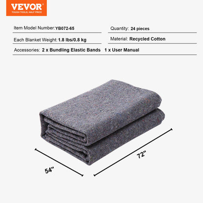 Umzugsdecken, 183,9 x 137,2 cm, Gewicht 9,5 kg/dz, 24 Packungen, professionelle Decke aus recycelter Baumwolle, große, strapazierfähige Umzugspolster, perfekt zum Schutz von Möbeln, Böden und Geräten