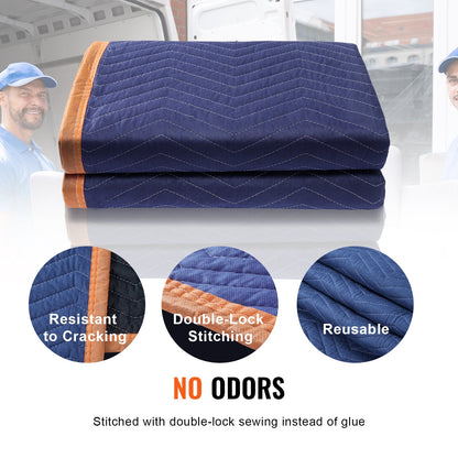 Umzugsdecken, 203,2 x 182,9 cm, Gewicht 29,4 kg/dz, 12er-Pack, professionelle Decke aus Vlies und recycelter Baumwolle, strapazierfähige Umzugsunterlagen zum Schutz von Möbeln, Böden und Geräten, blau/orange