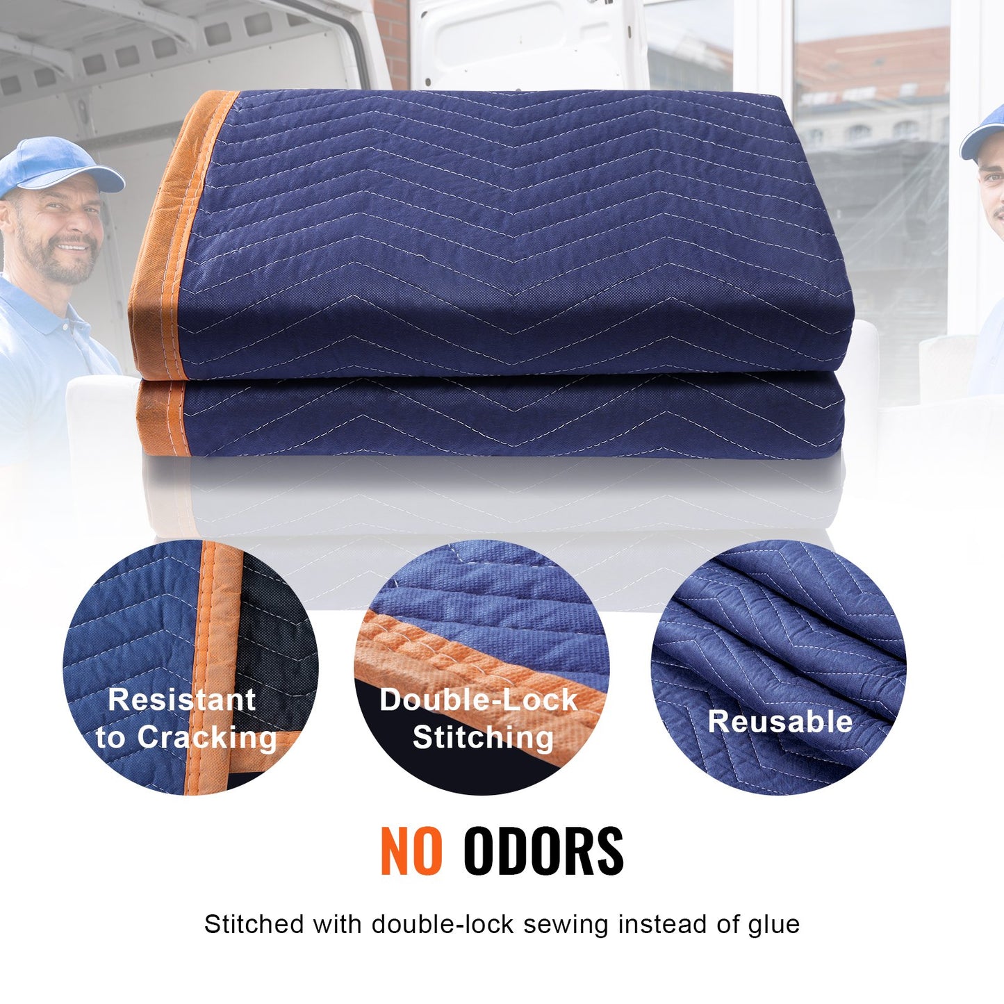 Umzugsdecken, 203,2 x 182,9 cm, Gewicht 15,9 kg/dz, 12er-Pack, professionelle Decke aus Vlies und recycelter Baumwolle, strapazierfähige Umzugsmatten zum Schutz von Möbeln, Böden und Geräten, Blau/Orange