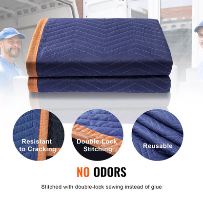 Umzugsdecken, 203,2 x 182,9 cm, Gewicht 15,9 kg/dz, 12er-Pack, professionelle Decke aus Vlies und recycelter Baumwolle, strapazierfähige Umzugsmatten zum Schutz von Möbeln, Böden und Geräten, Blau/Orange
