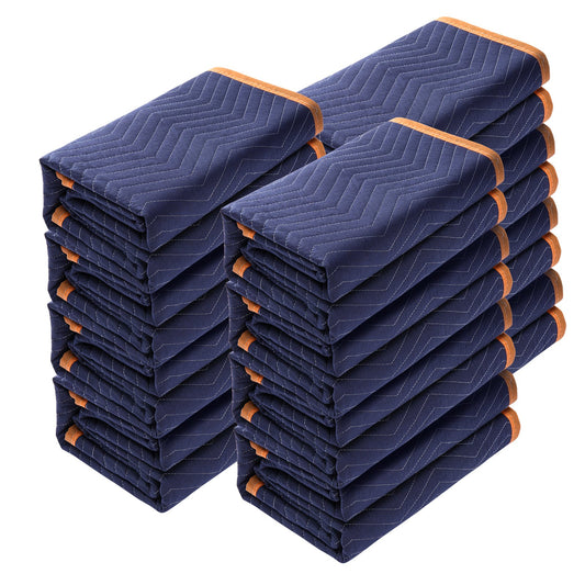 Flyttfiltar, 80" x 72", 35 lbs/dz vikt, 12 förpackningar, professionell ovävd och återvunnen bomullsfilt, tunga flyttunderlag för att skydda möbler, golv, apparater, blå/orange