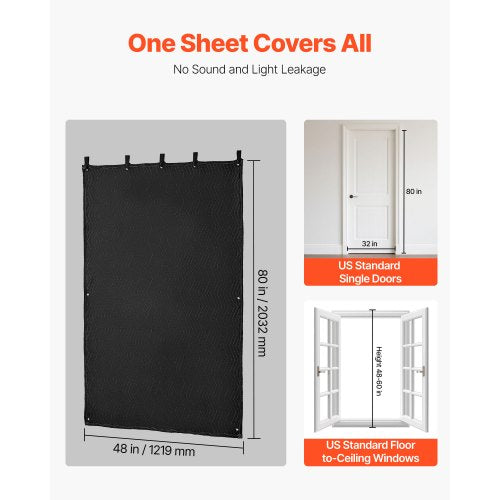 ljuddämpande filtar, ljudisolerade gardiner med 2032 x 1219 mm, ljudisolerad filt med öljetter, studiofilt med öljetter, för fönster, dörr, ljusblockerare, musikinspelning, svart |  EU