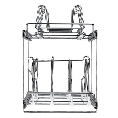 Teller- und Topfregal, 2-stöckig, ausziehbar, Unterschrank-Organizer, Backblechregale für Backbleche, verstellbare Drahtteiler, Deckelhalter aus Stahl für Küchenschrank und Vorratskammer, 30,5 cm breit