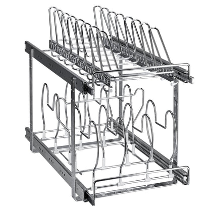 Teller- und Topfregal, 2-stöckig, ausziehbar, Unterschrank-Organizer, Backblechregale für Backbleche, verstellbare Drahtteiler, Deckelhalter aus Stahl für Küchenschrank und Vorratskammer, 30,5 cm breit