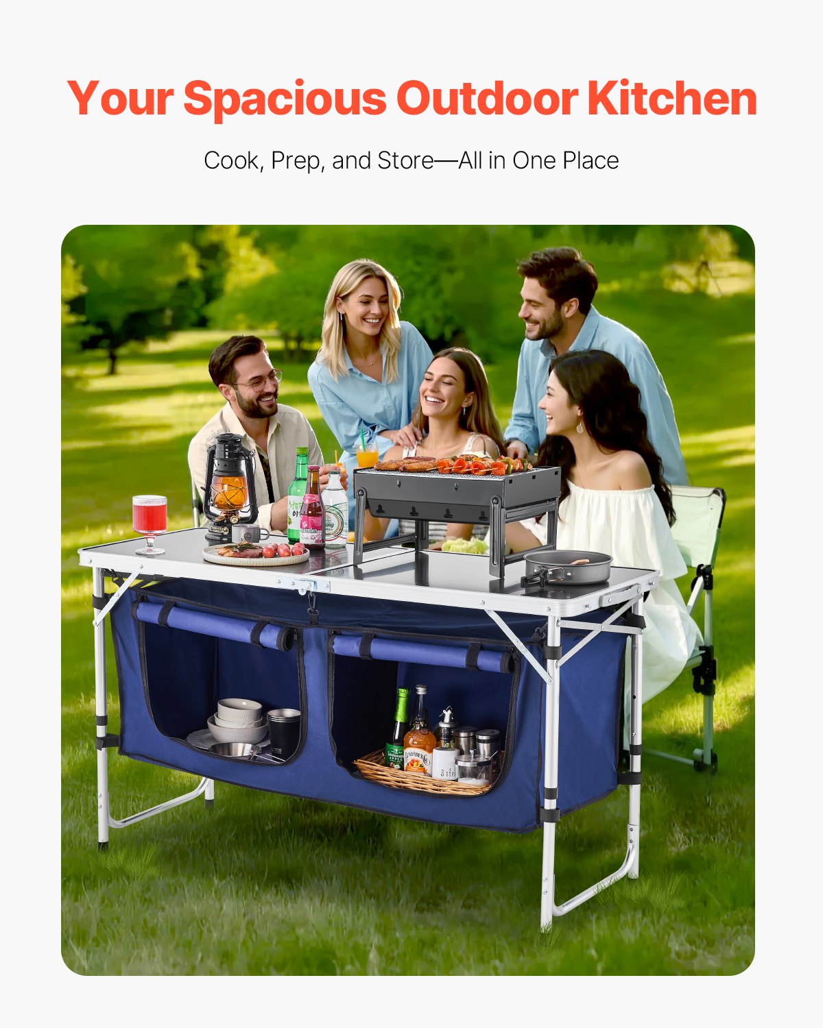 Camping Köksbord Fällbart Bärbar Cook Station 3 Justerbara höjder