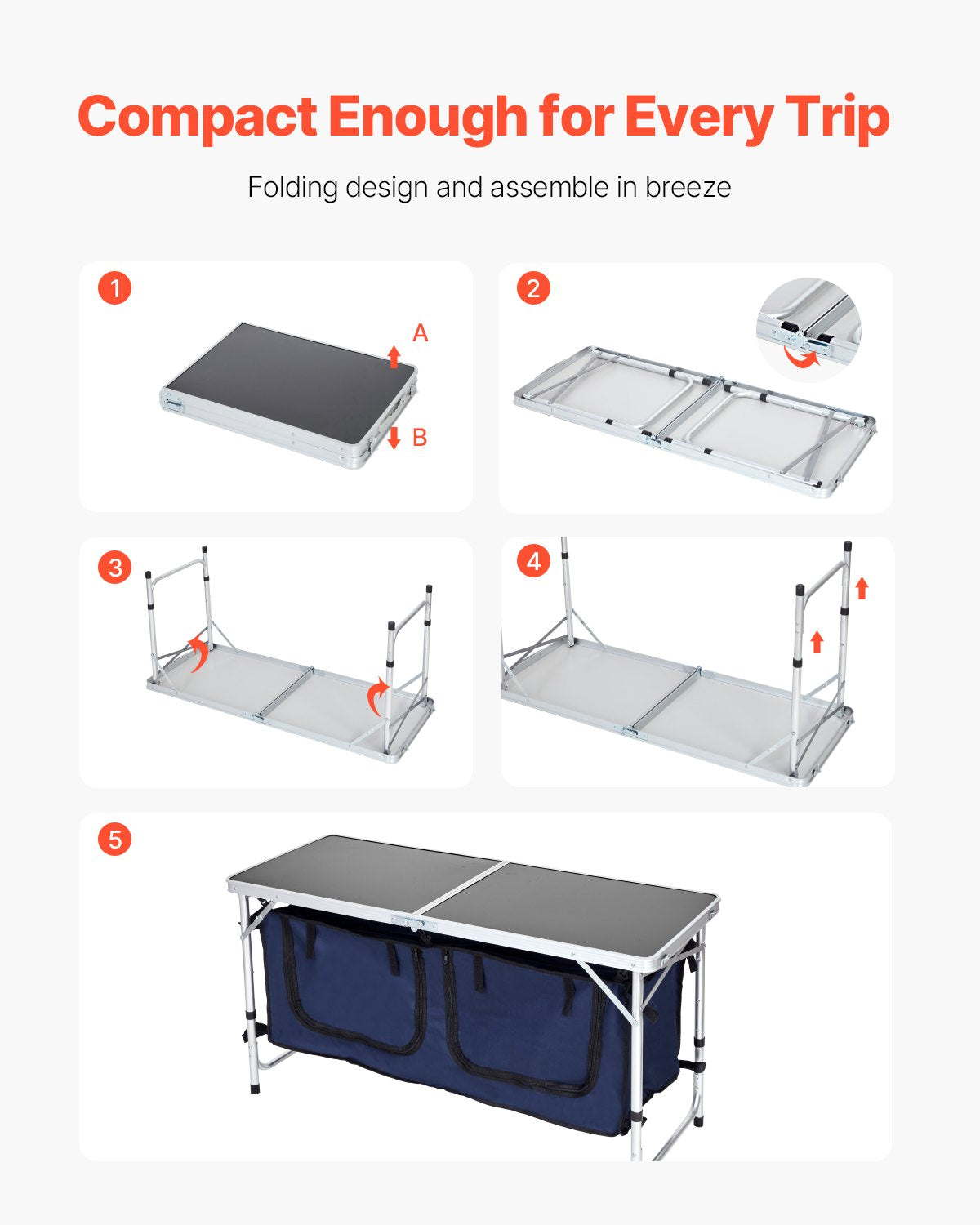 Camping Köksbord Fällbart Bärbar Cook Station 3 Justerbara höjder