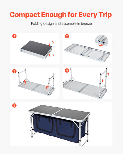 Camping Köksbord Fällbart Bärbar Cook Station 3 Justerbara höjder