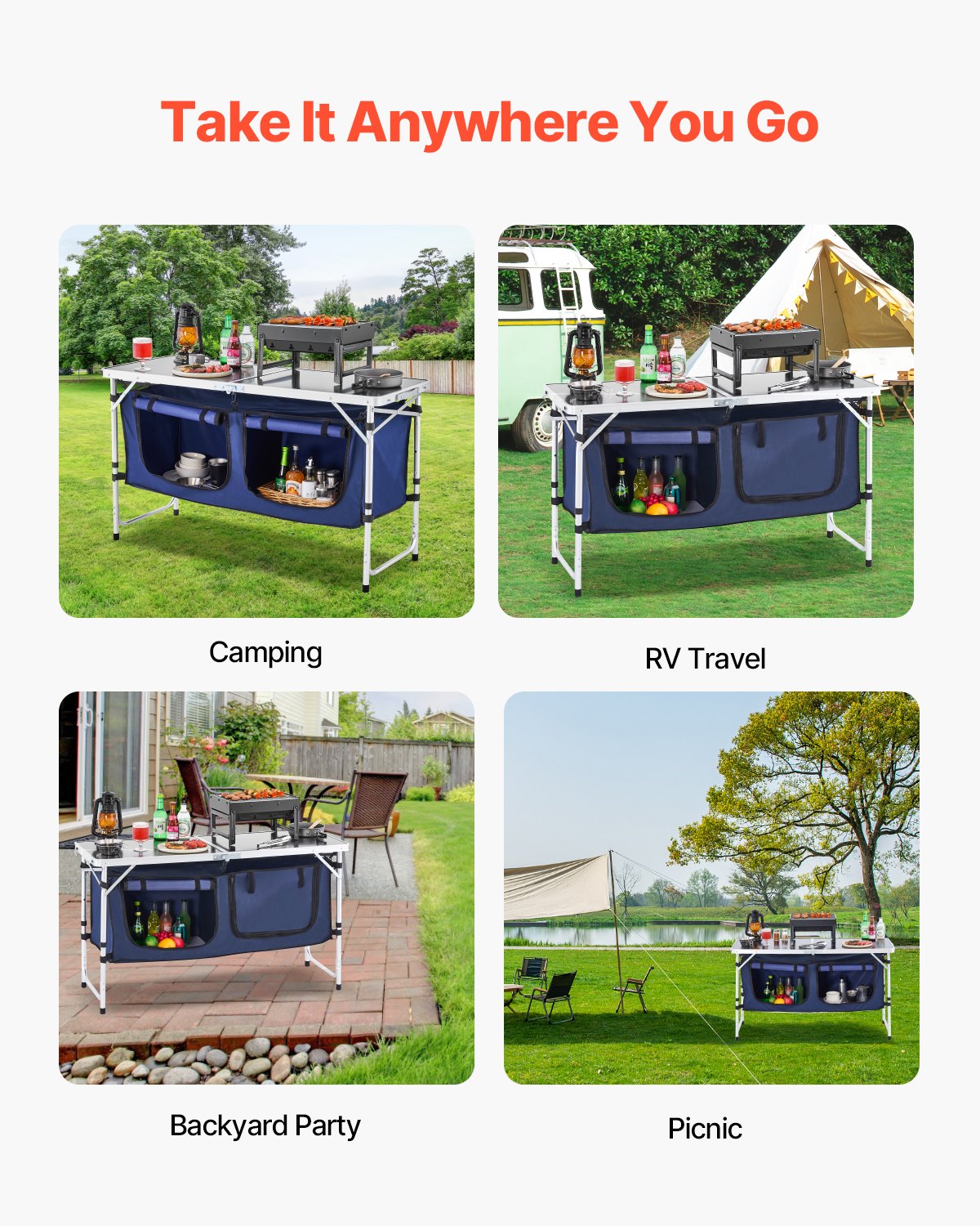Camping Köksbord Fällbart Bärbar Cook Station 3 Justerbara höjder