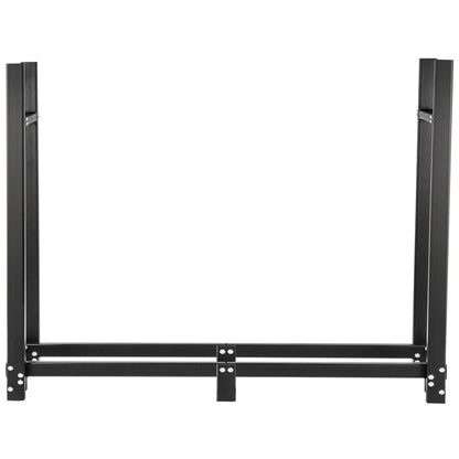 Firewood rack, 8 foot outdoor firewood rack, black firewood rack, steel firewood rack, steel firewood rack, 1300 pound load capacity firewood rack, firewood rack with lid and fireplace tool kit