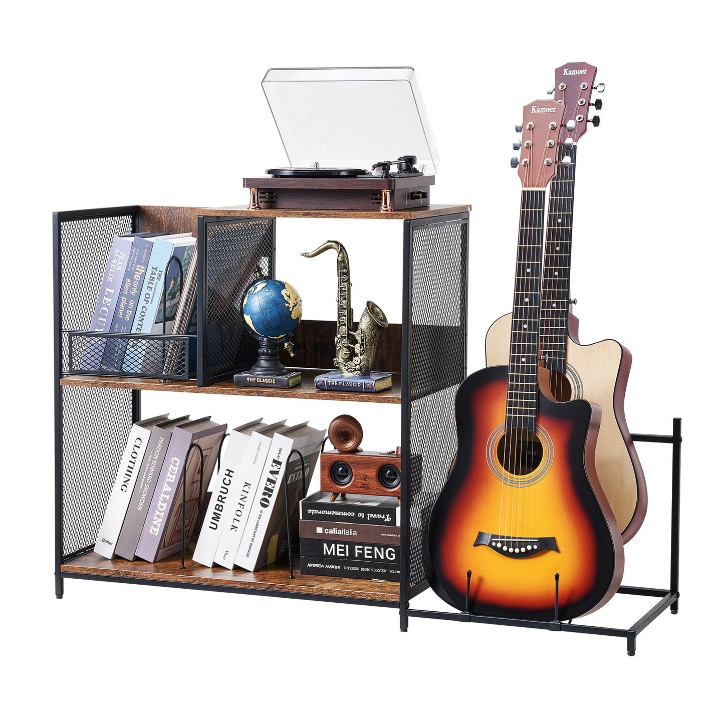 Skivspelaresstativ 3-vånings skivspelare i metall med Guitar Store Svart