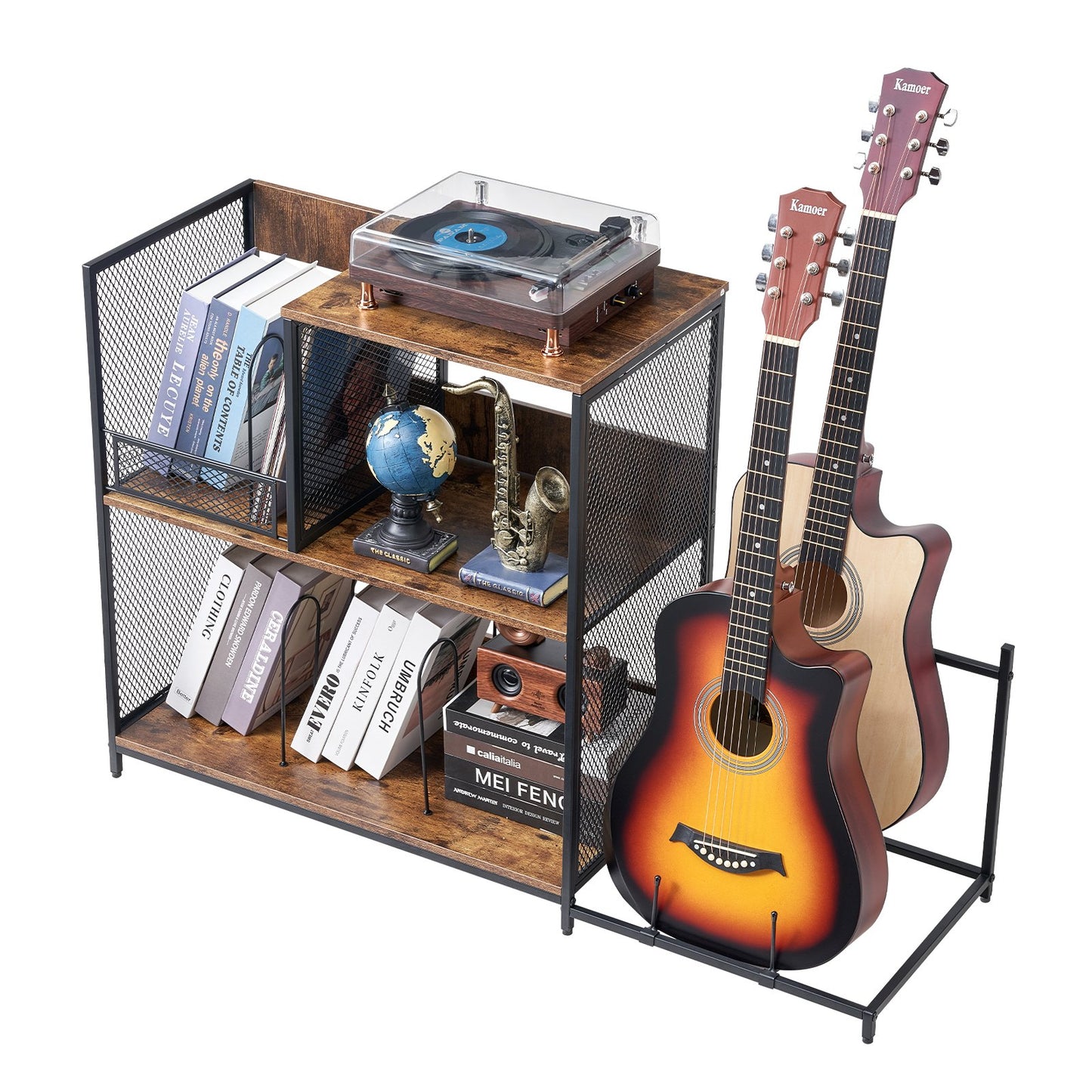 Skivspelaresstativ 3-vånings skivspelare i metall med Guitar Store Svart