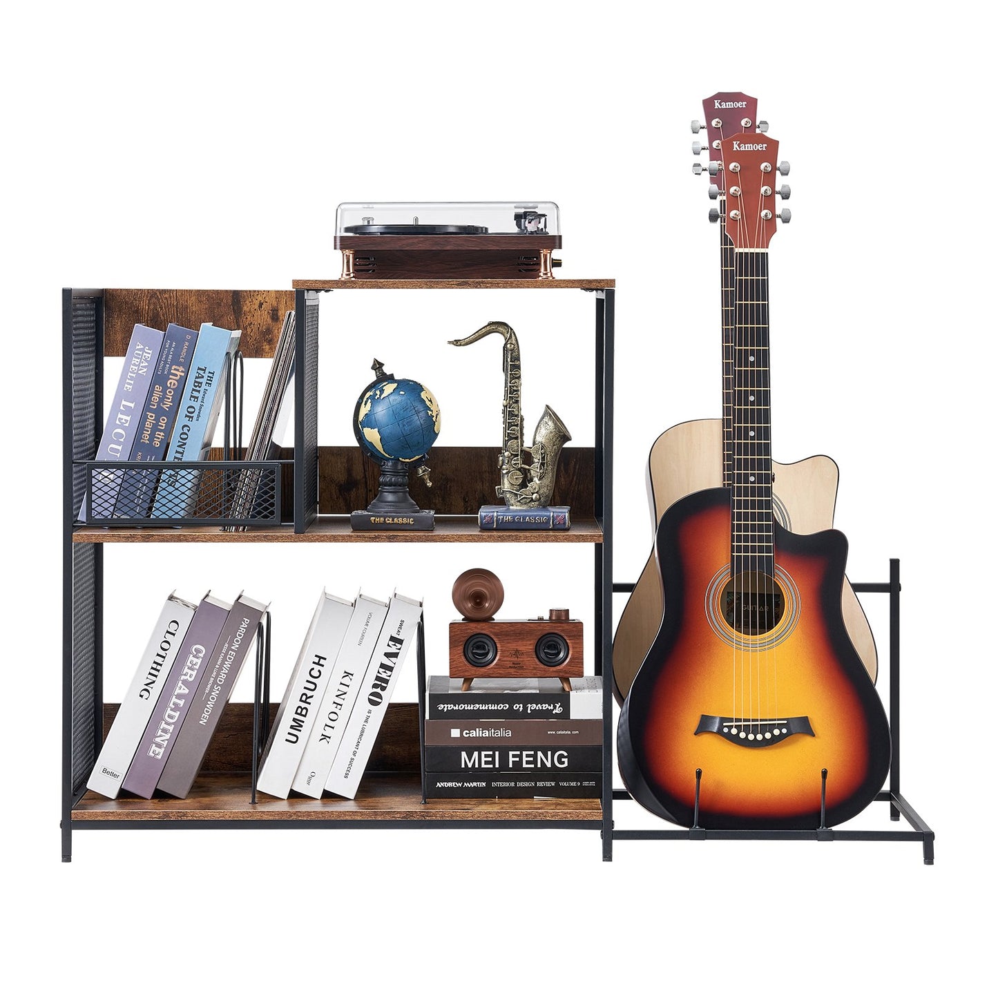 Skivspelaresstativ 3-vånings skivspelare i metall med Guitar Store Svart