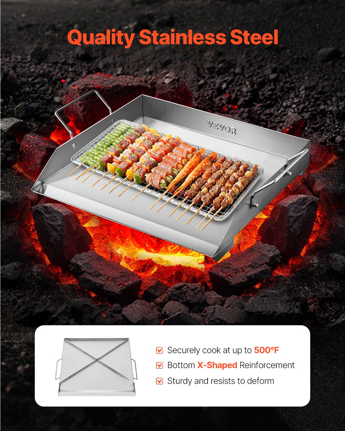 18x16 in Flat Stainless Steel Barbecue Grill Universal BBQ Grill Pan Kitchenware