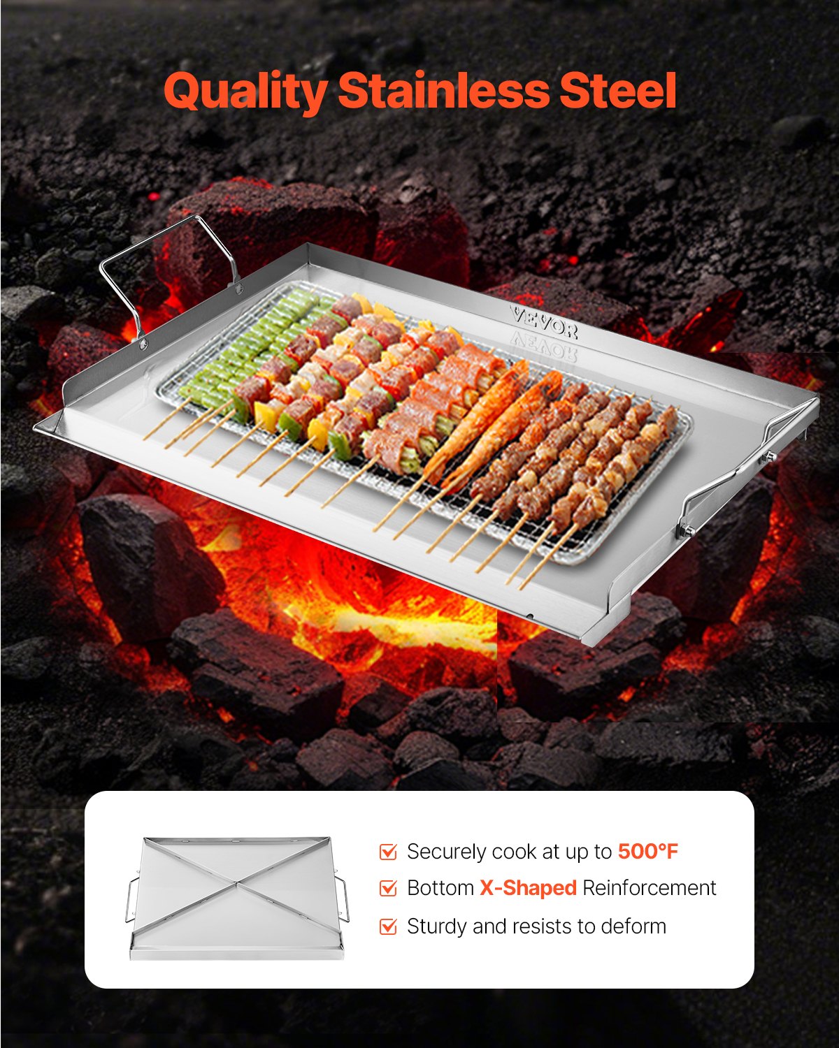 23x16 in Flat Stainless Steel Barbecue Grill Universal BBQ Grill Pan Kitchenware