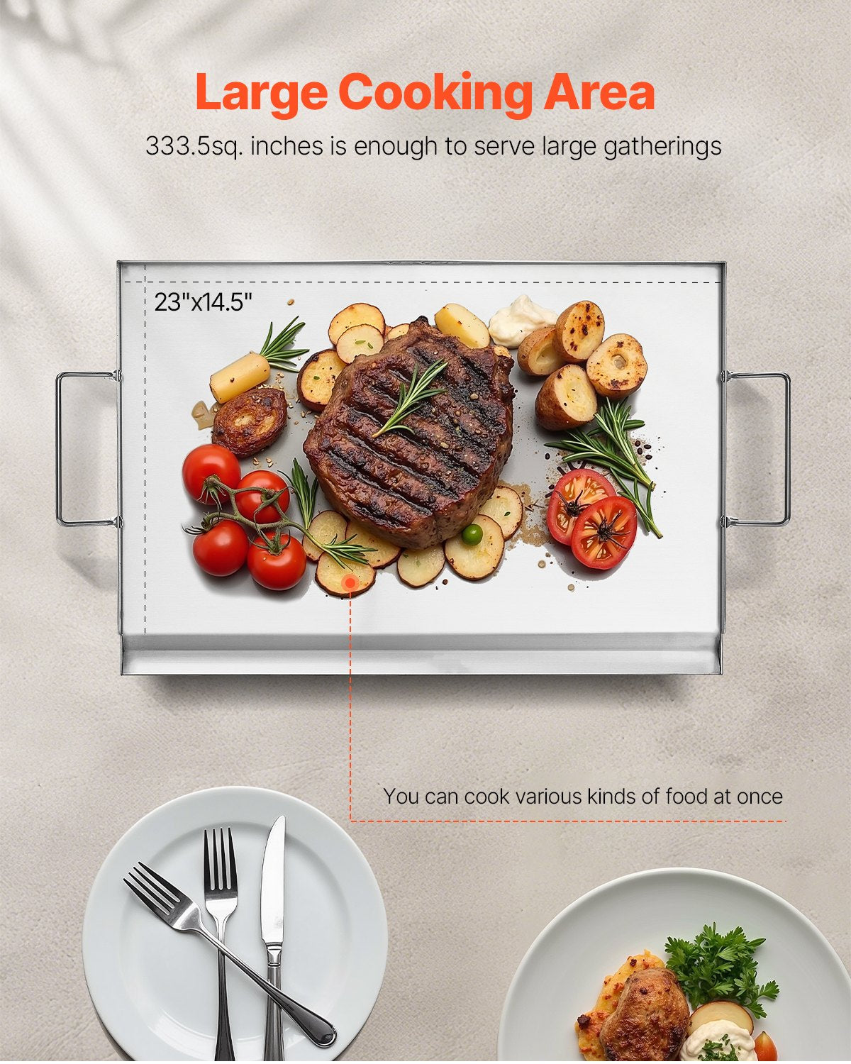 23x16 in Flat Stainless Steel Barbecue Grill Universal BBQ Grill Pan Kitchenware