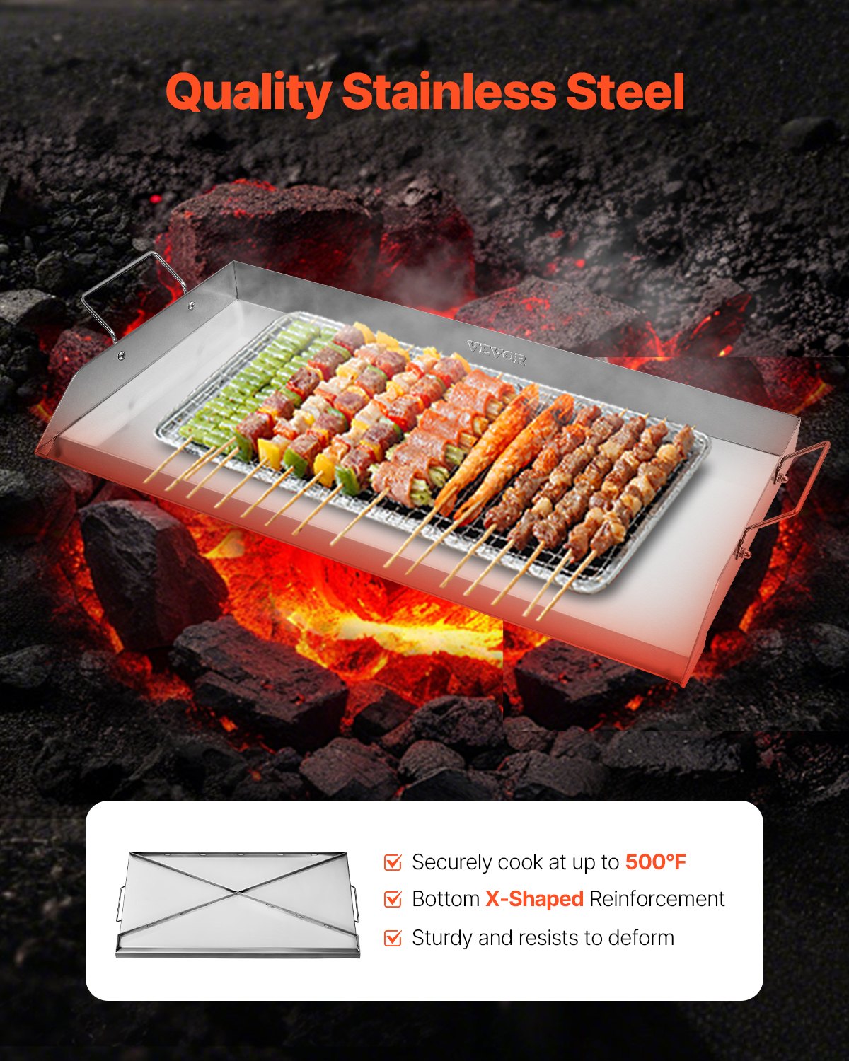 32x16 in Stainless Steel Flat Grill Plate Universal BBQ Grill Pan Kitchen Utensils