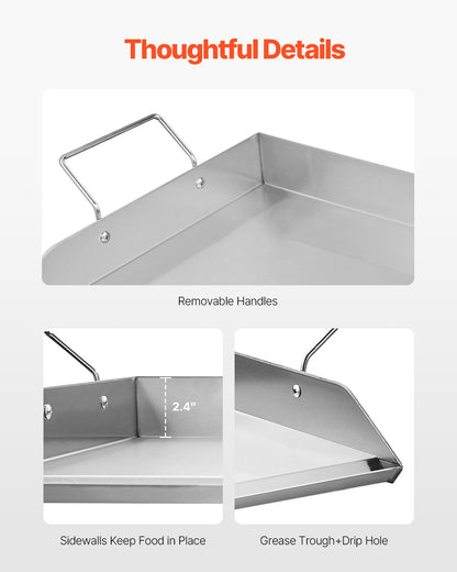 32x16 in Stainless Steel Flat Grill Plate Universal BBQ Grill Pan Kitchen Utensils