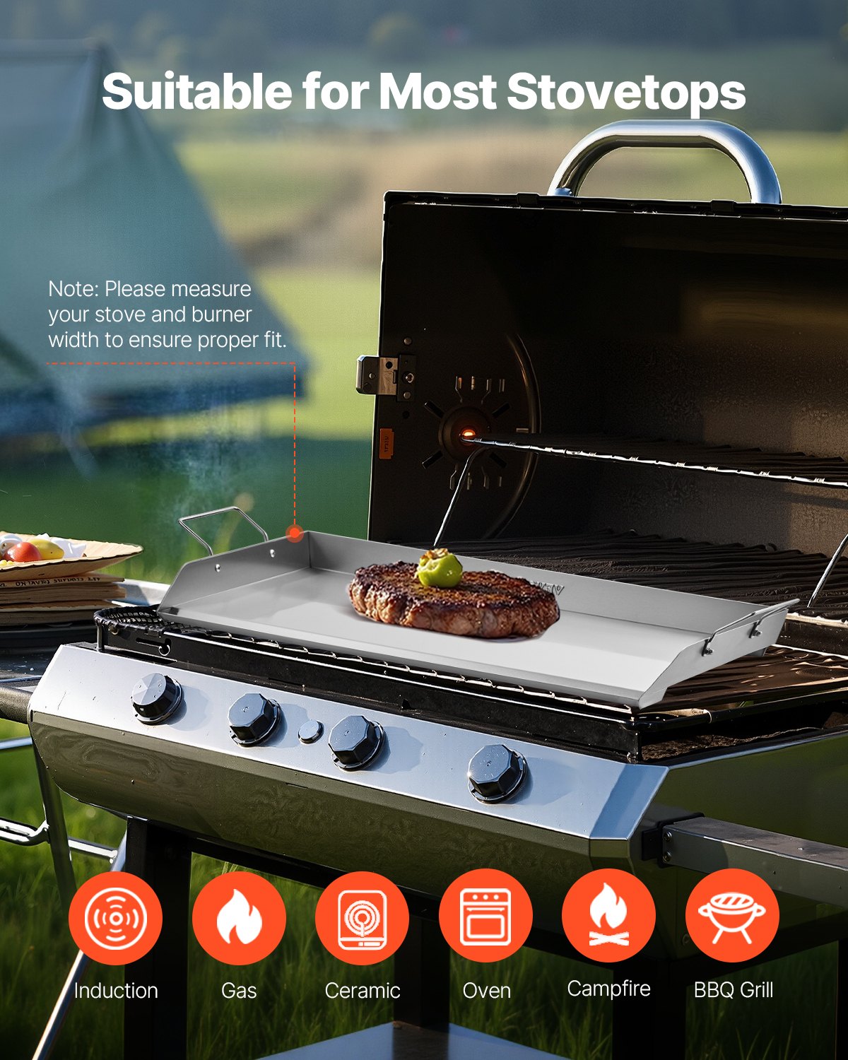 32x16 in Stainless Steel Flat Grill Plate Universal BBQ Grill Pan Kitchen Utensils