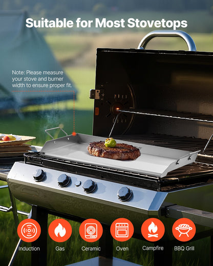 32x16 in Stainless Steel Flat Grill Plate Universal BBQ Grill Pan Kitchen Utensils