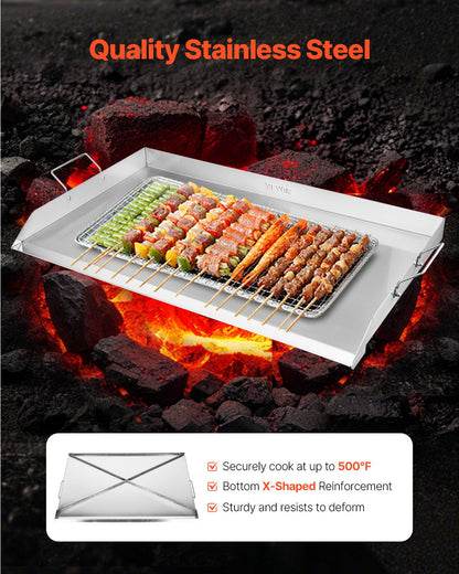 36x22 in Stainless Steel Flat Barbecue Grill Universal BBQ Grill Pan Kitchen Utensils