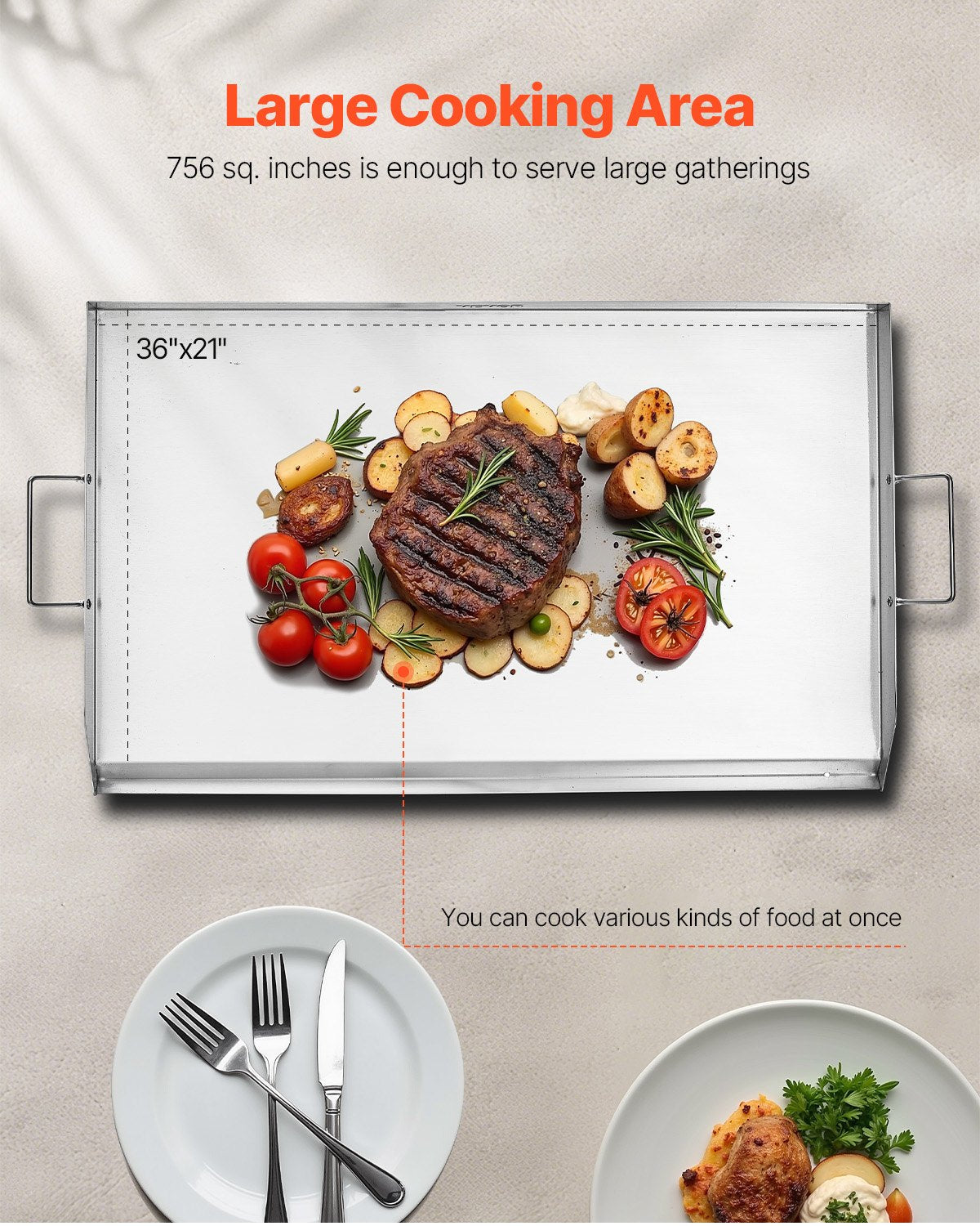 36x22 in Stainless Steel Flat Barbecue Grill Universal BBQ Grill Pan Kitchen Utensils