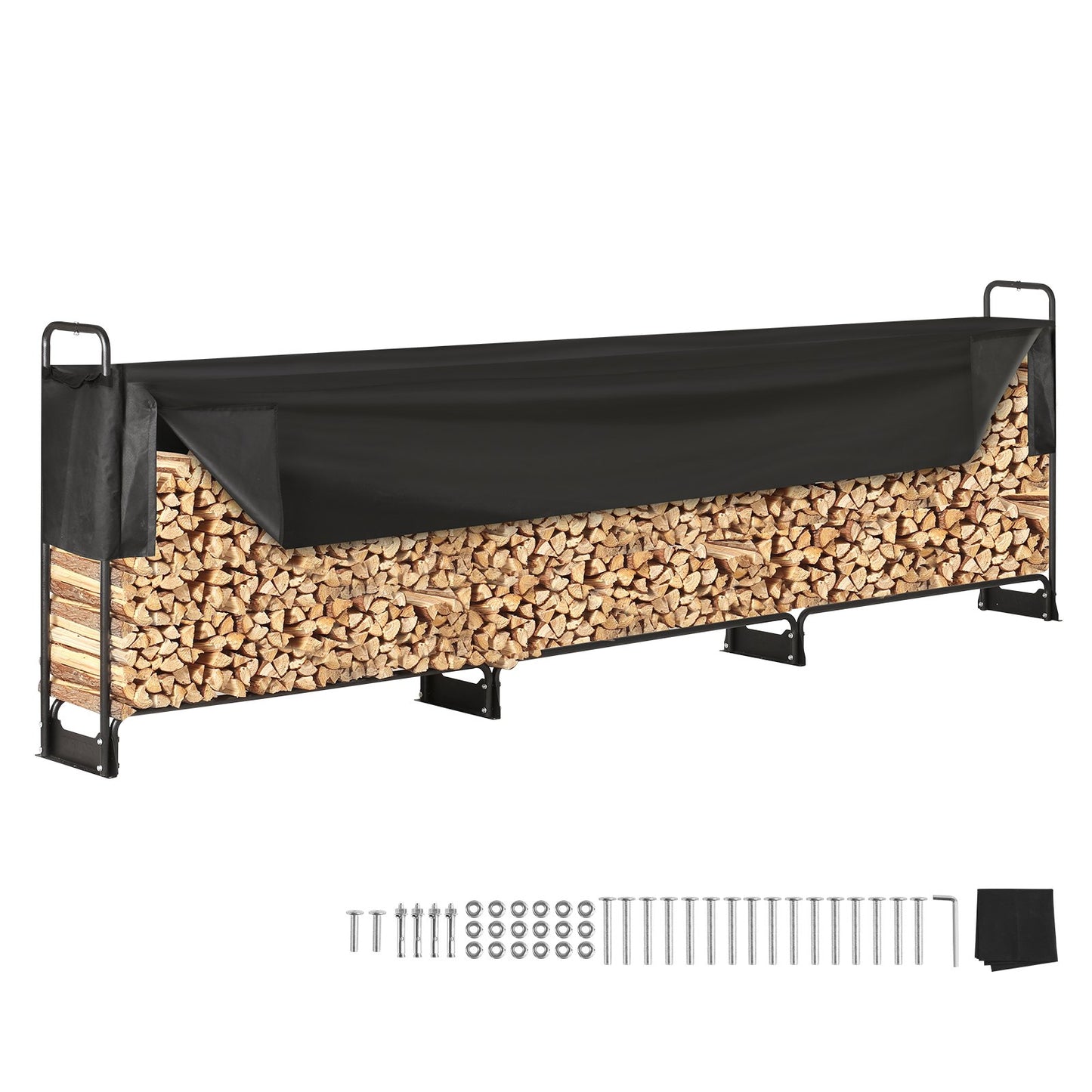 12,7 Fuß großes Brennholzregal für den Außenbereich mit Deckel, 152 x 14,2 x 46,1 Zoll, robuster Brennholzhalter und wasserdichter 600D Oxford-Deckel für Kamin, Terrasse, Holzlagerregal für drinnen und draußen für 3/4 Cord Brennholz