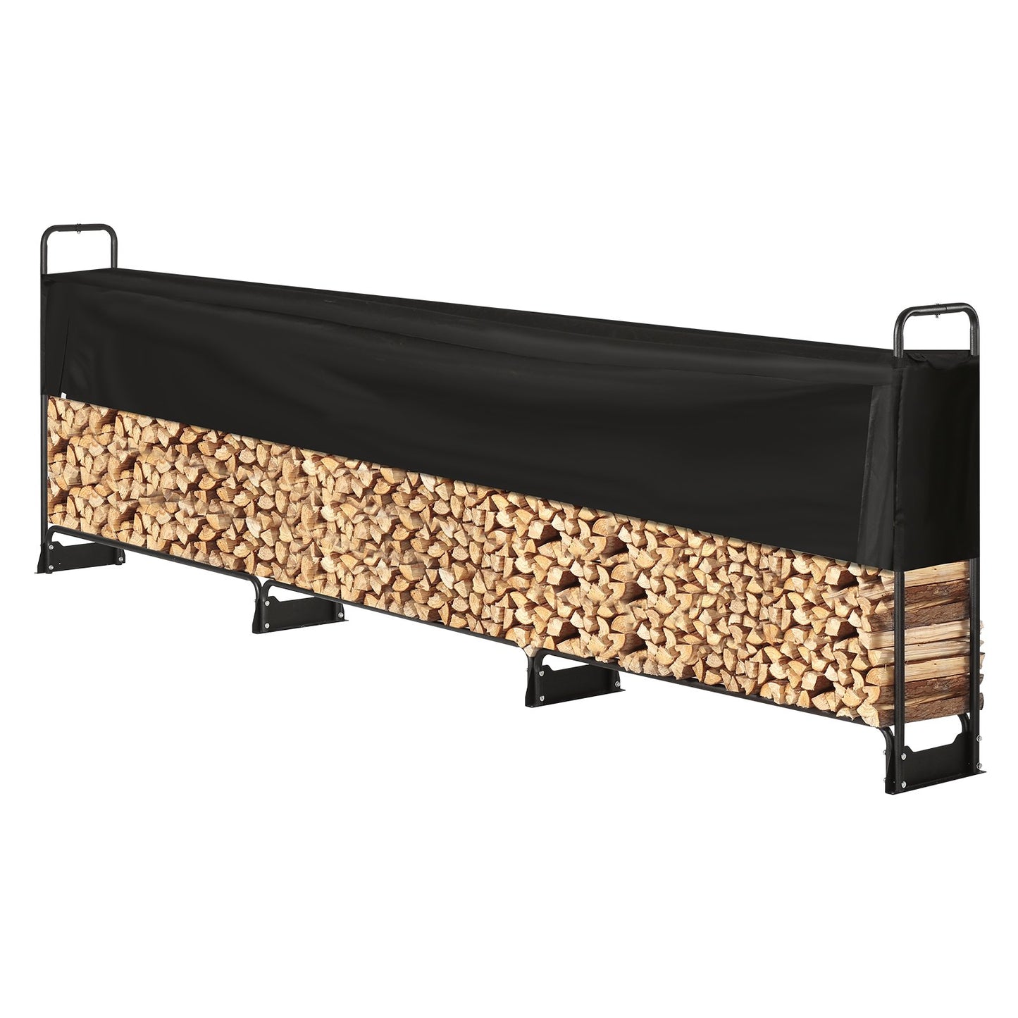 12,7 Fuß großes Brennholzregal für den Außenbereich mit Deckel, 152 x 14,2 x 46,1 Zoll, robuster Brennholzhalter und wasserdichter 600D Oxford-Deckel für Kamin, Terrasse, Holzlagerregal für drinnen und draußen für 3/4 Cord Brennholz