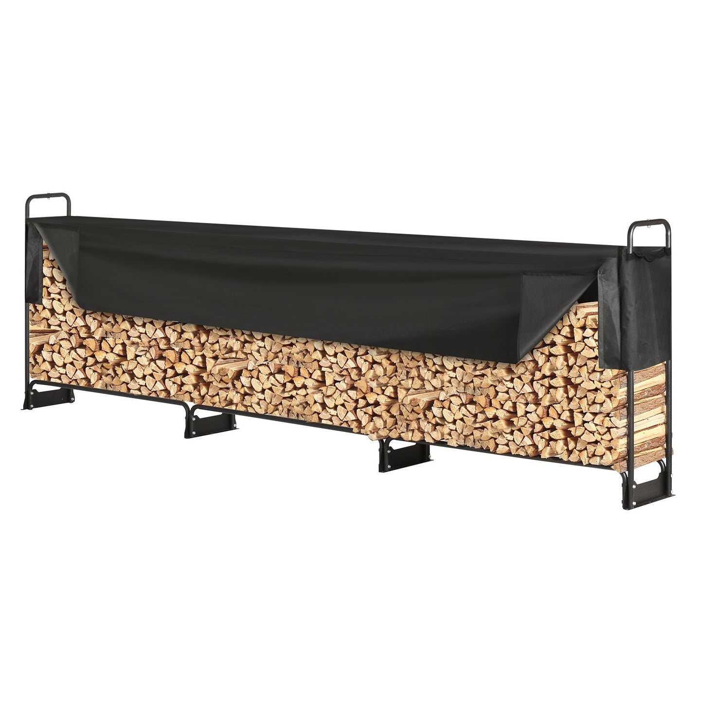12,7 Fuß großes Brennholzregal für den Außenbereich mit Deckel, 152 x 14,2 x 46,1 Zoll, robuster Brennholzhalter und wasserdichter 600D Oxford-Deckel für Kamin, Terrasse, Holzlagerregal für drinnen und draußen für 3/4 Cord Brennholz
