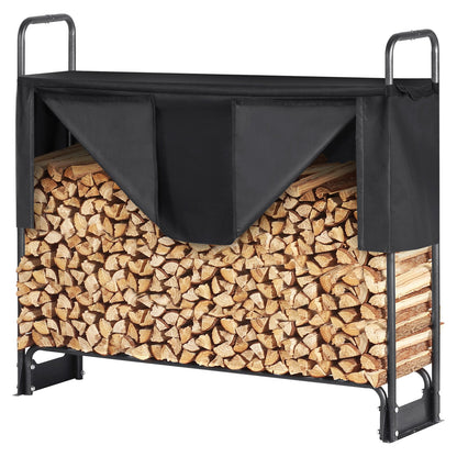 4,3 Fuß großes Brennholzregal mit Deckel für den Außenbereich, 52 x 14,2 x 46,1 Zoll, robuster Brennholzhalter und wasserdichter 600D Oxford-Deckel für Kamin, Terrasse, Holzlagerregal für drinnen und draußen für 1/4 Cord Brennholz