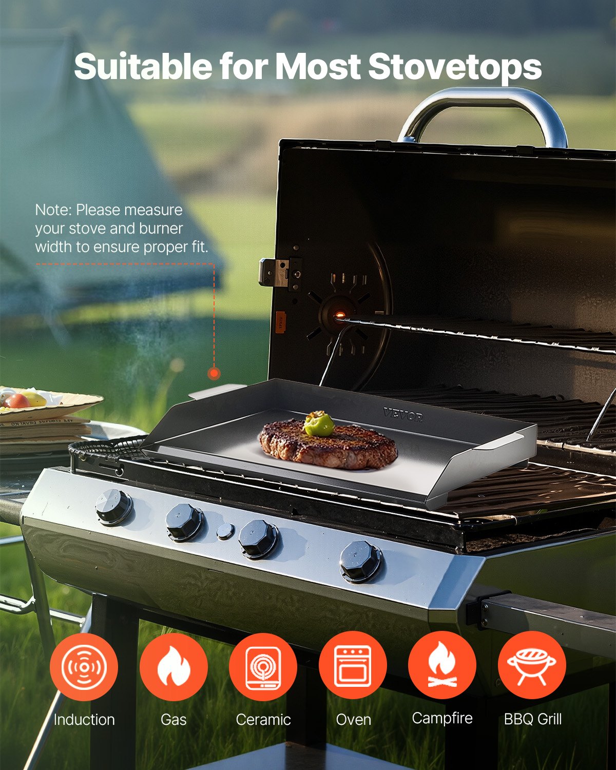 22x16 in Flat Top Griddle Carbon Steel Universal BBQ Grill Pan Cookware
