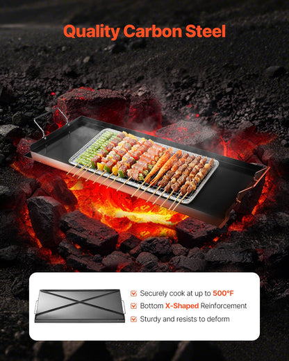 32x14 in Flat Top Griddle Carbon Steel Universal BBQ Grill Pan Cookware