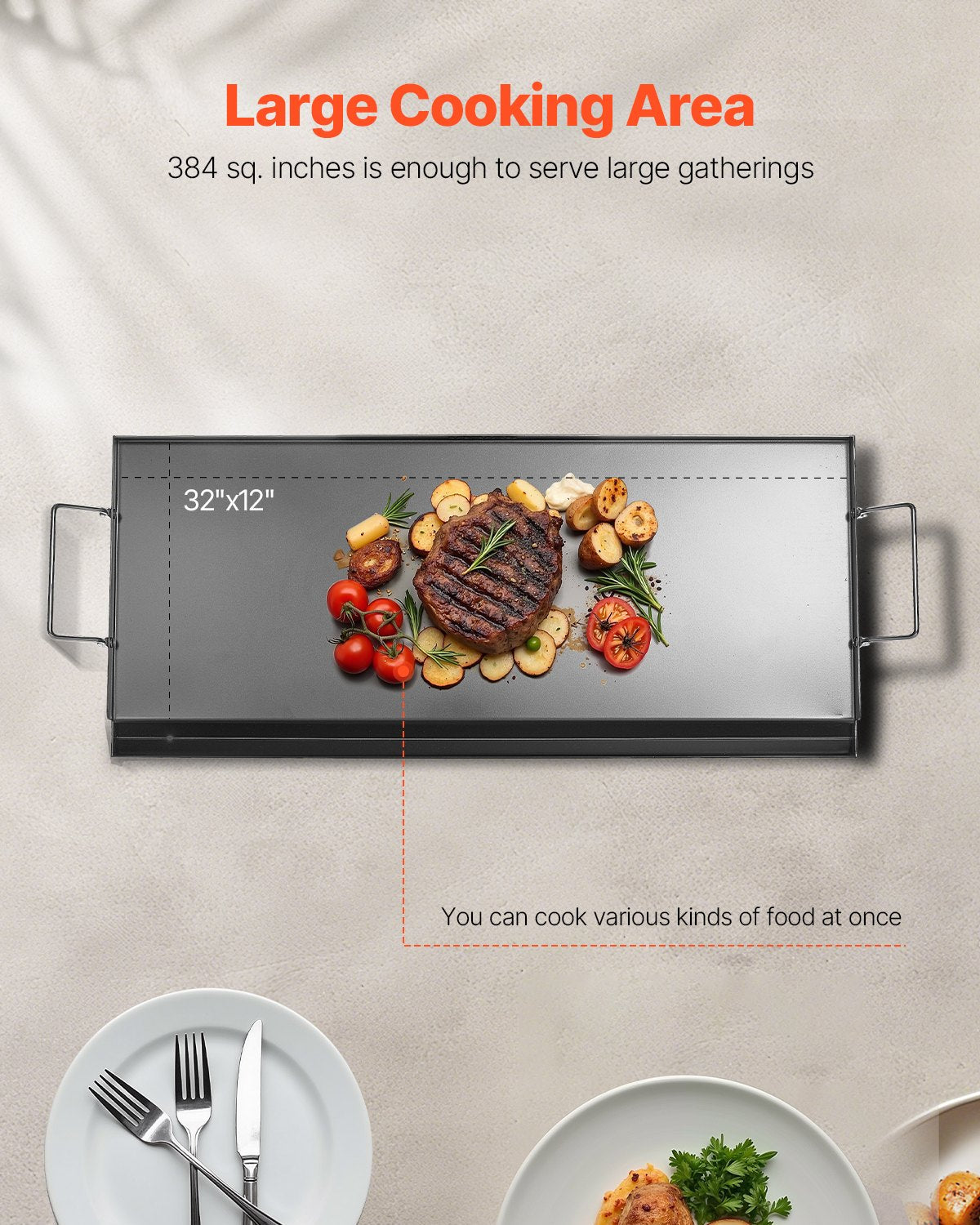 32x14 in Flat Top Griddle Carbon Steel Universal BBQ Grill Pan Cookware