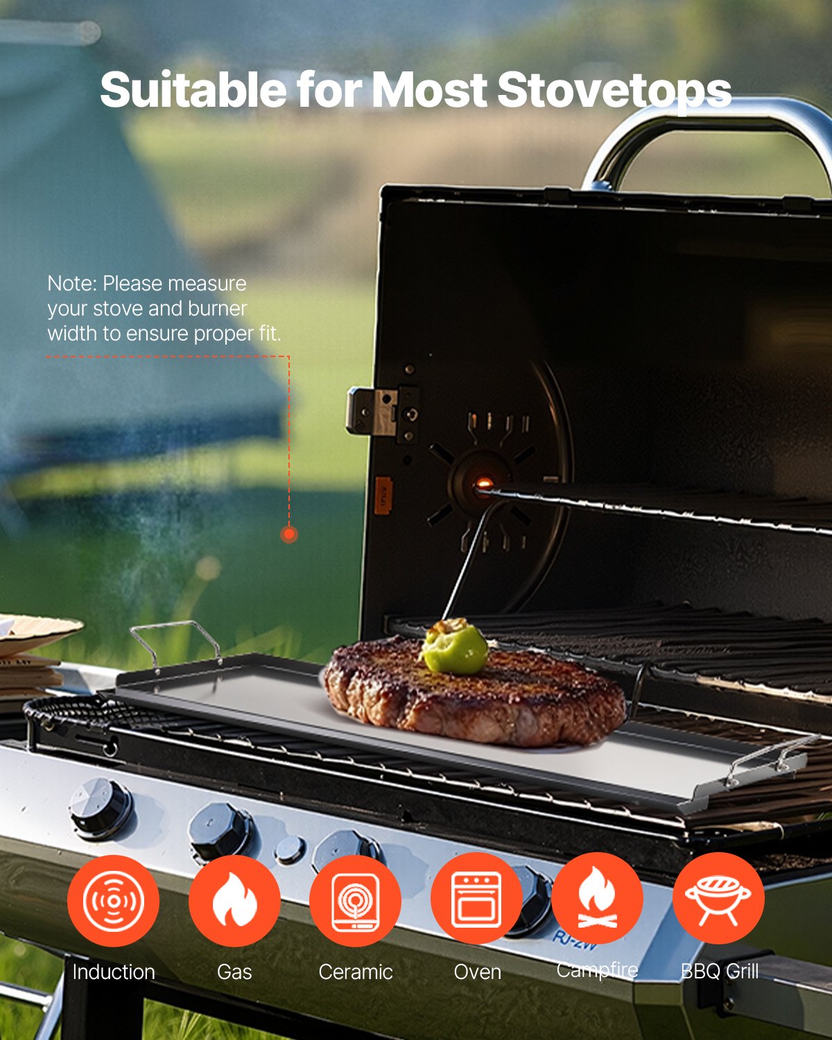 32x14 in Flat Top Griddle Carbon Steel Universal BBQ Grill Pan Cookware