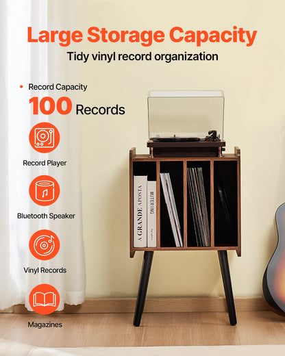 Record Player Stand 2-Tier Wood Vinyl Record Stand upp till 100 album Brun