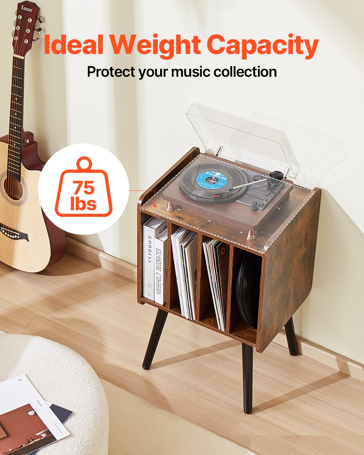 Record Player Stand 2-Tier Wood Vinyl Record Stand upp till 100 album Brun