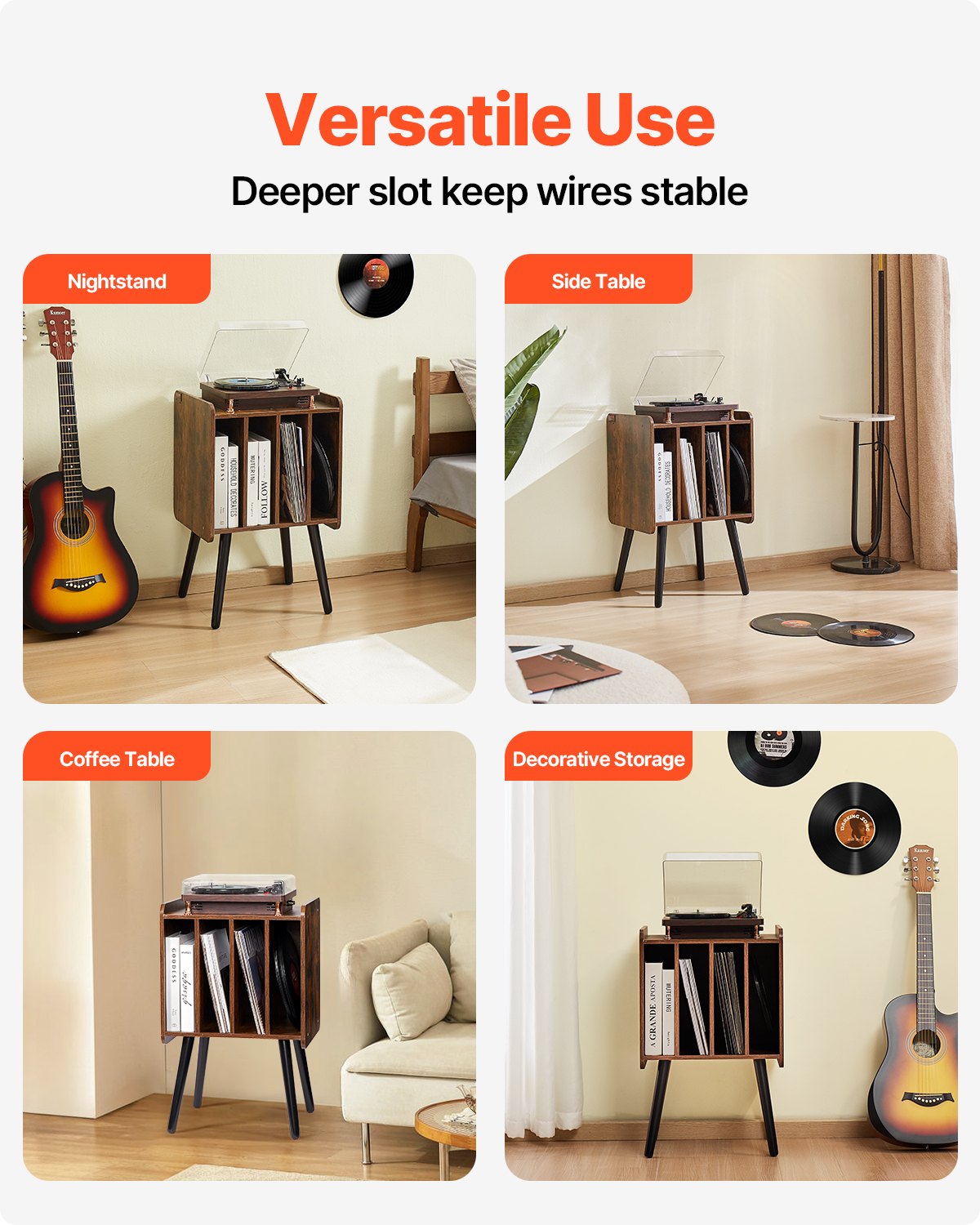 Record Player Stand 2-Tier Wood Vinyl Record Stand upp till 100 album Brun