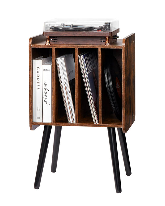 Record Player Stand 2-Tier Wood Vinyl Record Stand upp till 100 album Brun