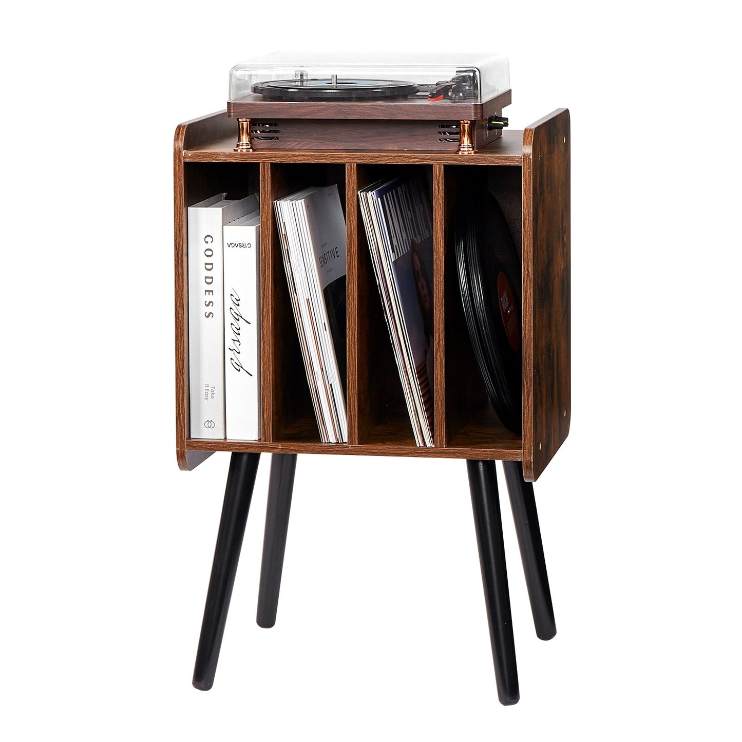 Record Player Stand 2-Tier Wood Vinyl Record Stand upp till 100 album Brun
