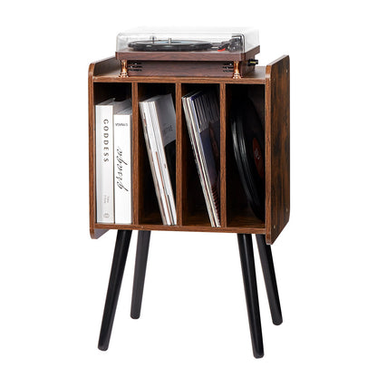 Record Player Stand 2-Tier Wood Vinyl Record Stand upp till 100 album Brun