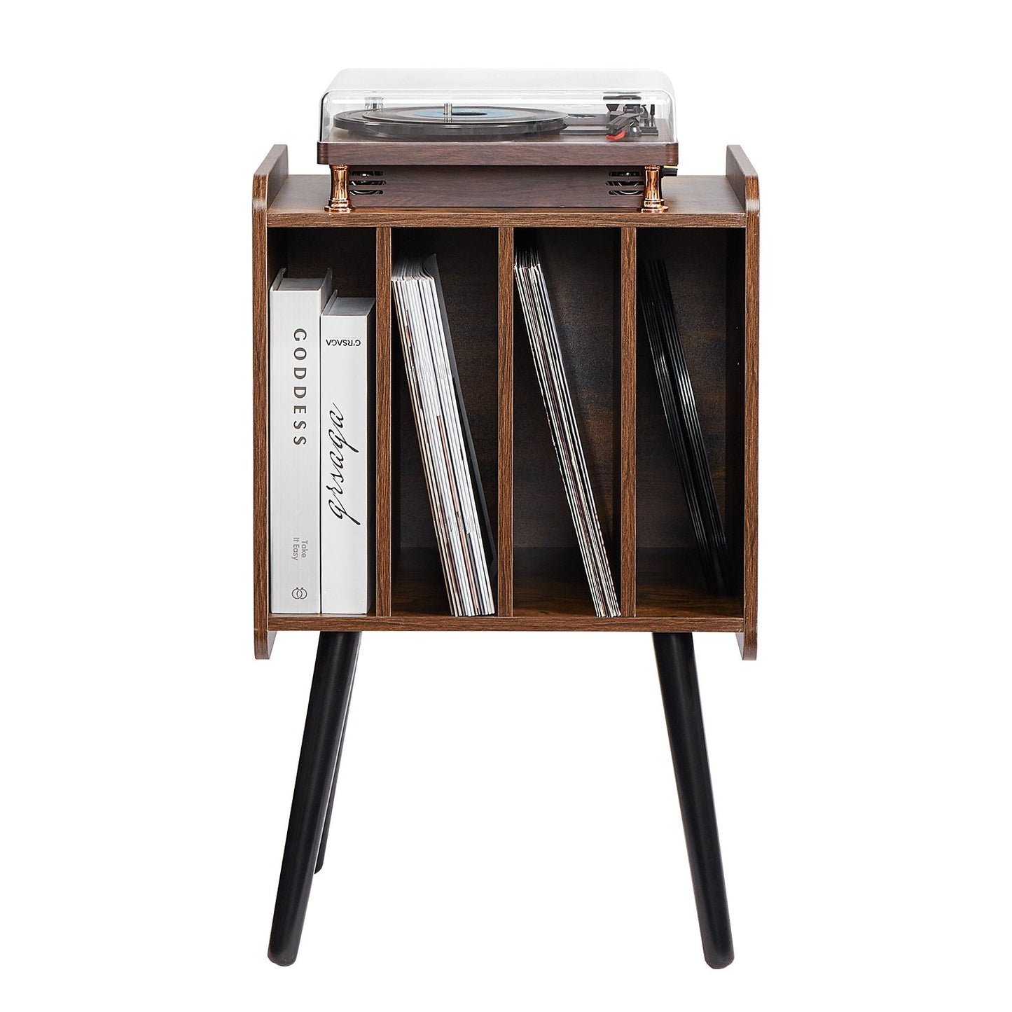 Record Player Stand 2-Tier Wood Vinyl Record Stand upp till 100 album Brun