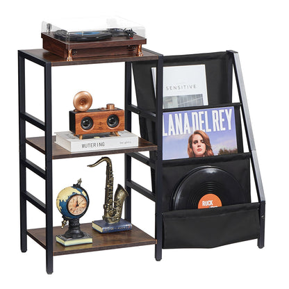 3 Tiers skivspelare med LED-ljus & USB-portar Metall Vinyl Hylla Svart
